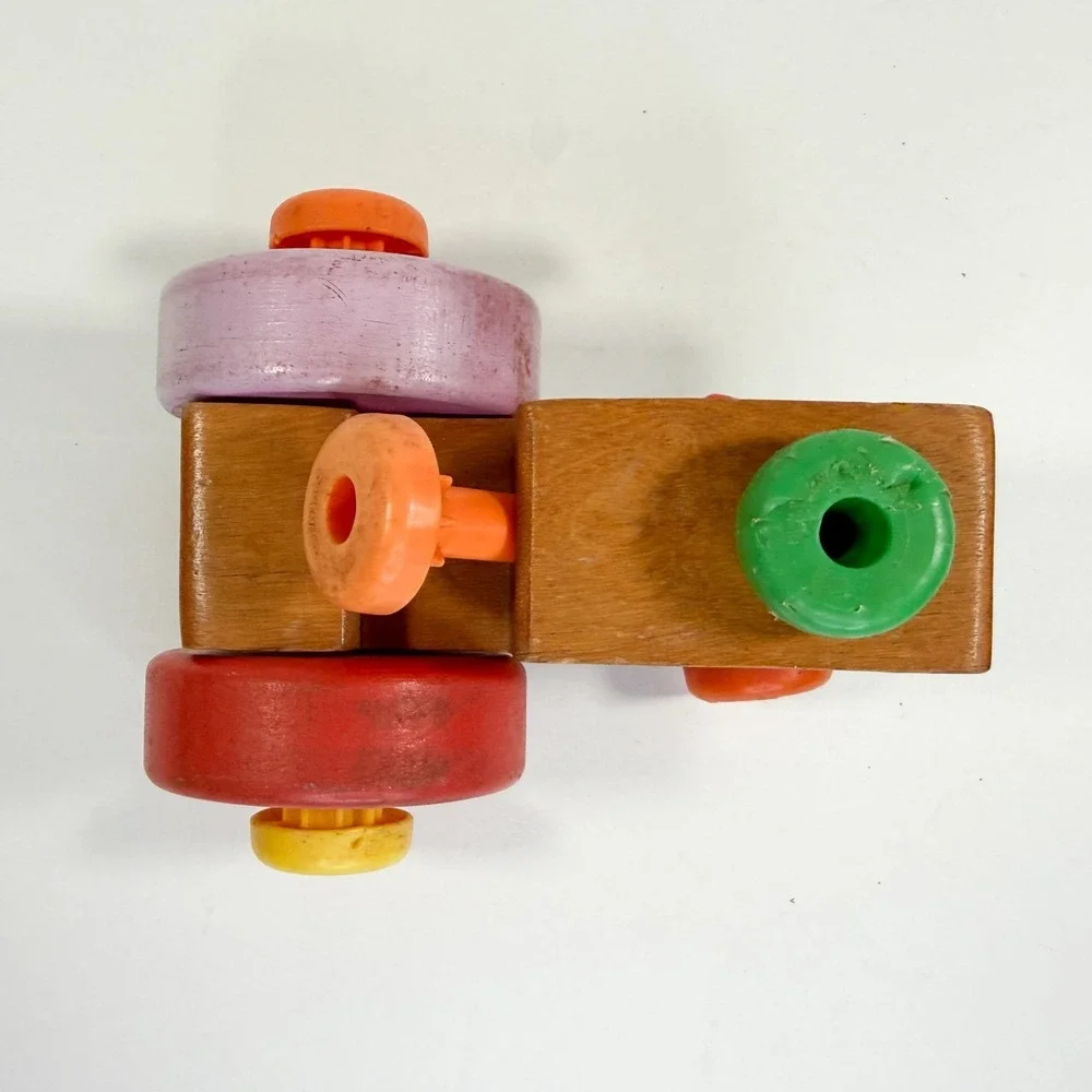 Vintage 1971 Mattel Wooden Toy Car‎ Toddler Push Pull Vehicle Taiwan